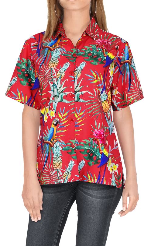 La Leela Womens Casual Beach Hawaiian Short Sleeve Blouse Shirt Summer