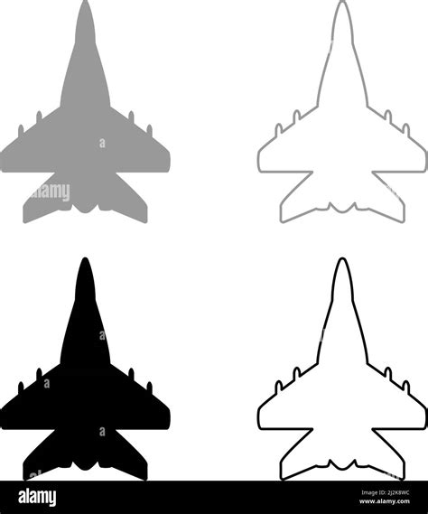 Jet Plane Fighter Reactive Pursuit Military Set Icon Grey Black Color Vector Illustration Image