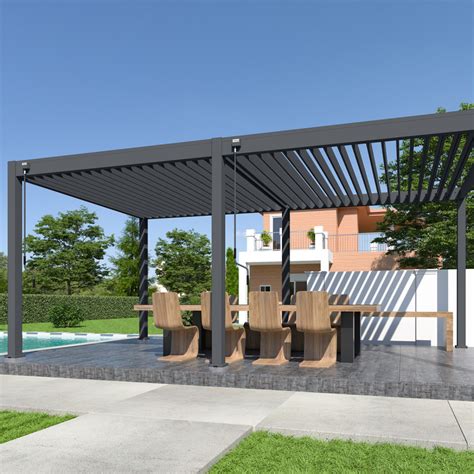 Pérgola bioclimática autoportante de alu antracita 3x6m Ombrea VS