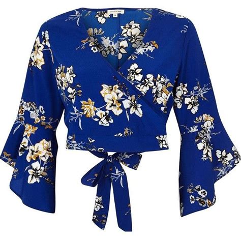 River Island Blue Floral Print Wrap Crop Top 35 Liked On Polyvore