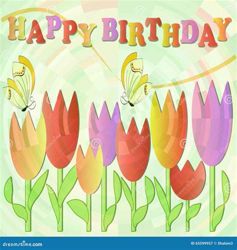 Happy Birthday Billboard With Cheerful Multicolored Tulips And