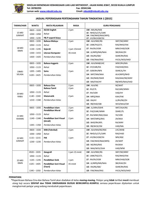 PDF JADUAL PEPERIKSAAN PERTENGAHAN TAHUN TINGKATAN Mbsskl Edu My