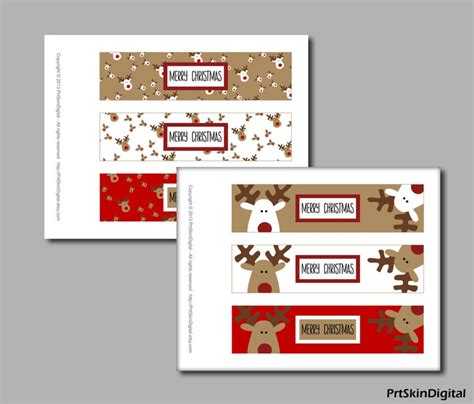 Merry Christmas Reindeer Water Bottle Labels In Red White And Etsy