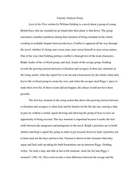 Literary Analysis Essay Lord Of The Flies Written By William Golding