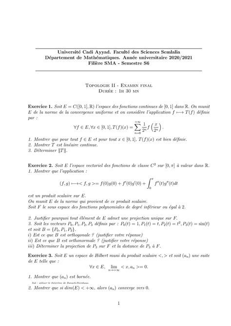 Correction Exam Topologie Universit E Cadi Ayyad Facult E Des