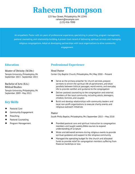 Pastor Resume Examples And Templates For 2024