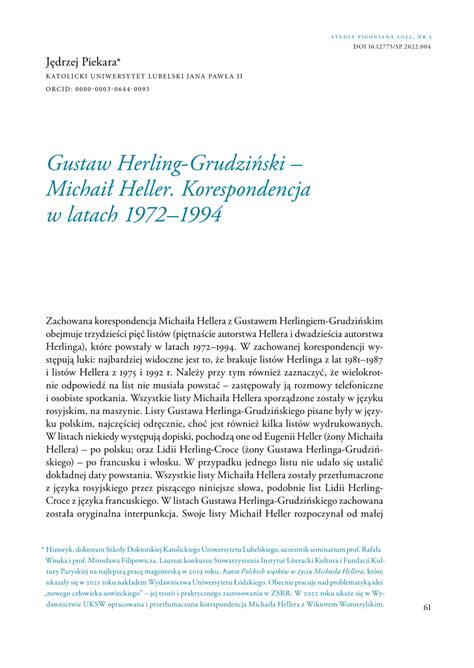 PDF Gustaw Herling Grudziński Michaił Heller Korespondencja w