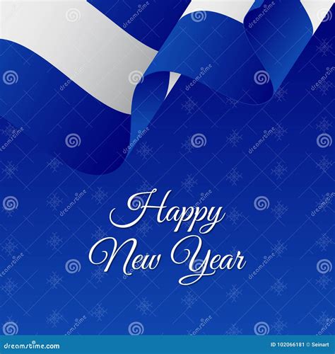 Happy New Year Banner. El Salvador Waving Flag. Snowflakes Background