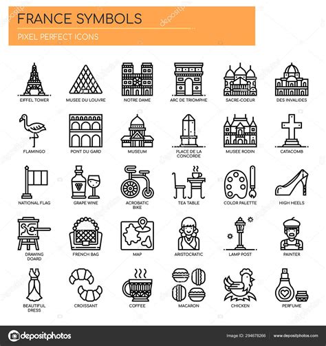 France Symbols Thin Line And Pixel Perfect Icons Stock Vector