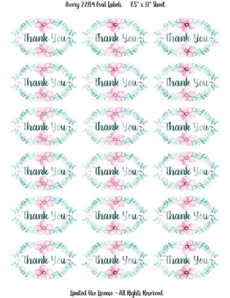 Pink Spring Floral Thank You Stickers Printable Oval Sticker Etsy