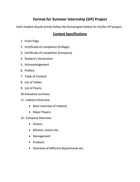 Format For Summer Internship Project Report Template Format For