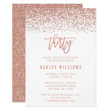 Modern Rose Gold Faux Glitter 30th Birthday Invitation Au