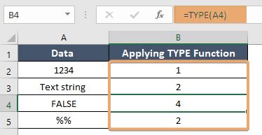 type function  excel  examples