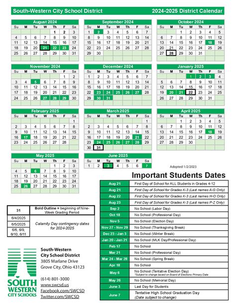 South Western City schools Calendar Holidays 2024-2025