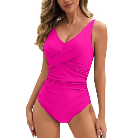 Qxutpo Womens Swimsuits One Piece Suspenders V Neck Tummy Control Slim