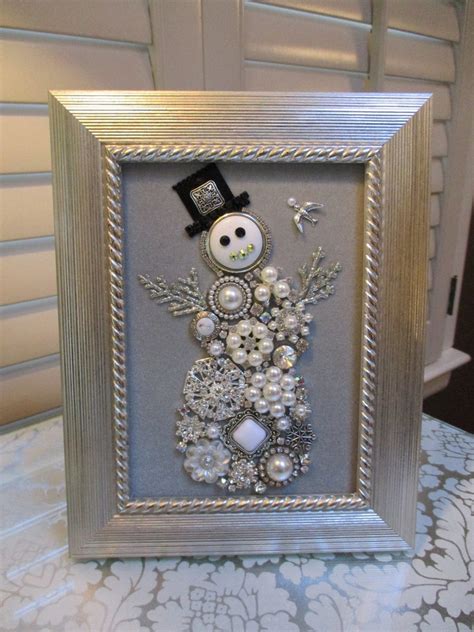 Jeweled Framed Jewelry Art Snowman Snowwoman White Silver Etsy