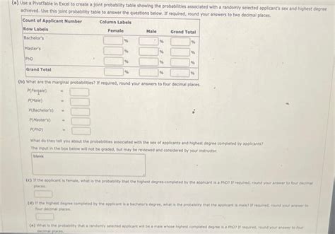 Solved A Use A PivotTable In Excel To Create A Joint Chegg