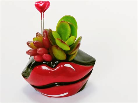 Porcelain Red Lips Succulent Planter Valentines Day Etsy