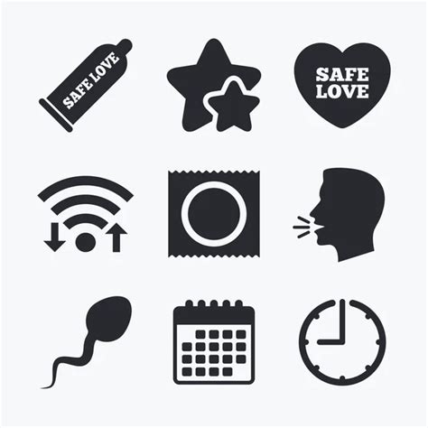 Safe Sex Love Icons Condom In Package Symbols Stock Vector By