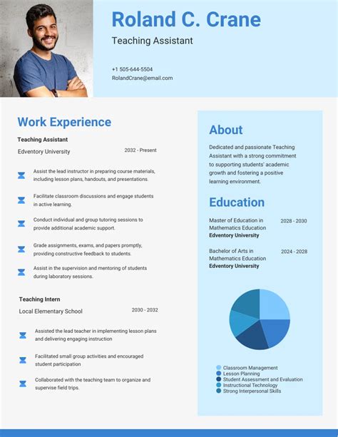 Light Blue Teaching Assistant Resume Template Venngage