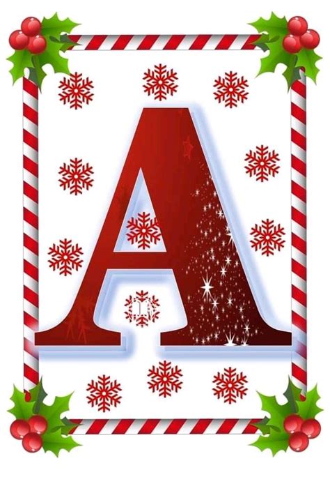 Christmas Alphabet Letter A With Holly And Snowflakes