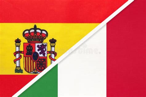 Spain And Italy Symbol Of Two National Flags From Textile