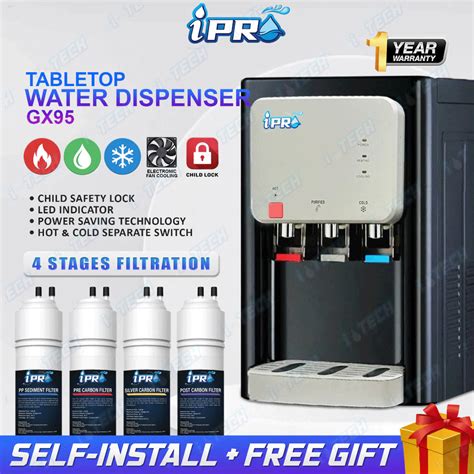 𝐈 𝐓𝐄𝐂𝐇 Hot Normal Cold Tabletop Water Dispenser Penapis Air GX95 Electronic Cooling 4