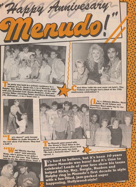 Menudo Sean Astin teen magazine clipping Happy Anniversary Superteen ...