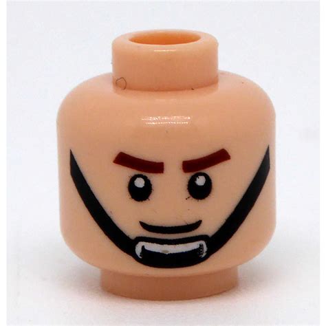 Lego Light Flesh Minifigure Head With Black Chin Strap Recessed Solid