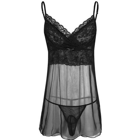 String Homme Ensemble Lingerie Érotique Slip Dentelle Robe de Nuit