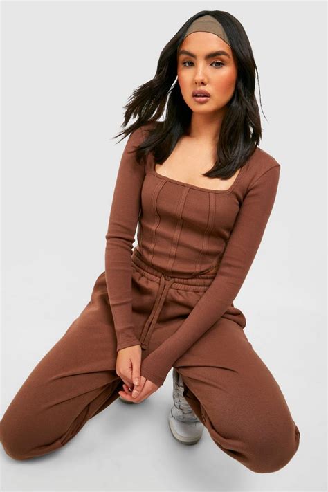 Rib Corset Top And Jogger Set Boohoo