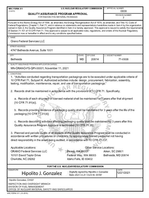 Fillable Online Enclosure Orano Federal Services Llc Form Nrc