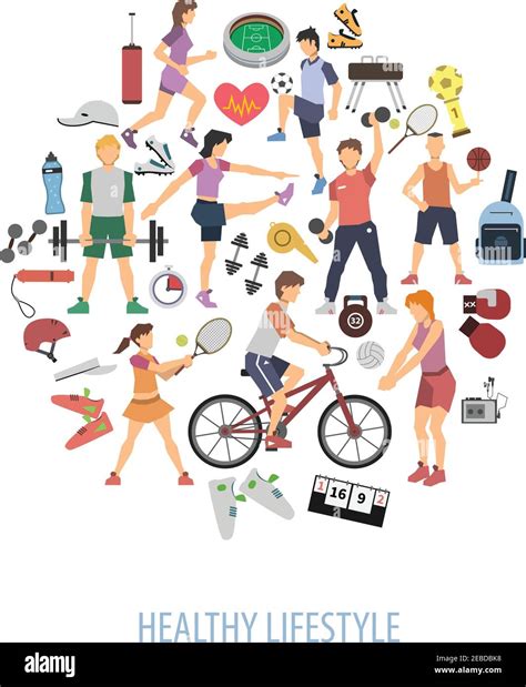 Healthy lifestyle concept with people playing sport games flat vector ...