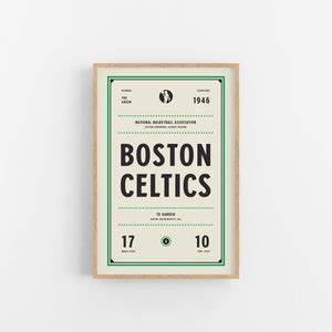 Boston Celtics Ticket Print Wall Art Vintage Poster Celtics Basketball