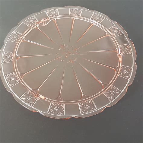 Pink Depression Glass Footed Cake Plate Vintage Jeanette Etsy