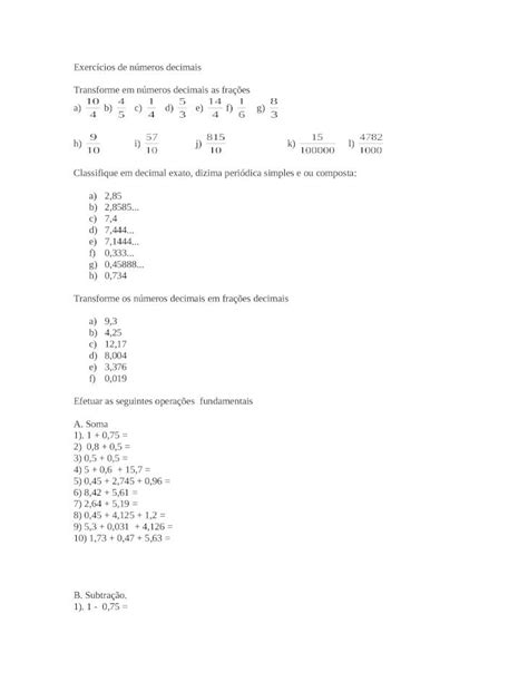 DOC Exercícios de números decimais Web viewTransforme em números