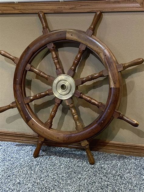 Large Handcrafted Distress Gaston Turcotte Ship Wheel Wooden