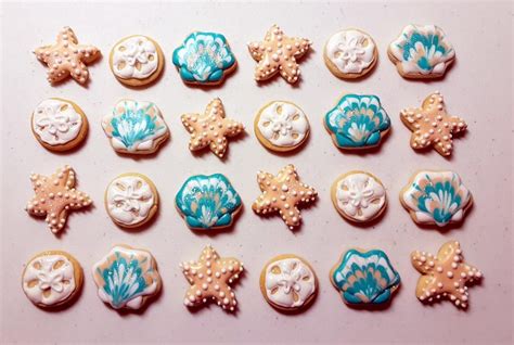 Seashells Aqua And Ivory Cookie Charms Seashell Cookies Etsy Sand Dollar Cookies Seashell