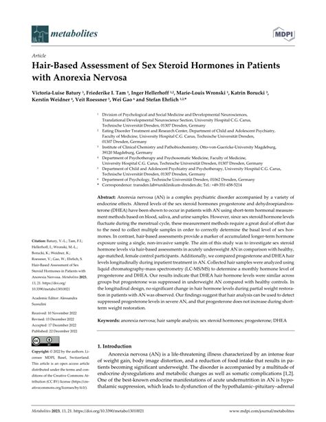 PDF Hair Based Assessment Of Sex Steroid Hormones In Patients With