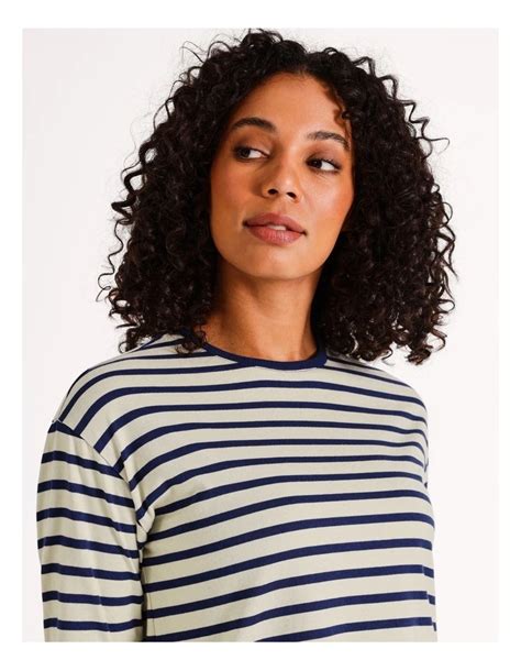 Grab Denim Organic Blend Long Sleeve Striped Tee In Taupe Myer