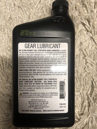 Quarts Bg Ultra Guard Full Synthetic Gear Lubricant Sae W Pn