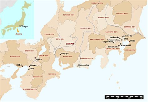 nagoya japan map regions cities aichi prefecture