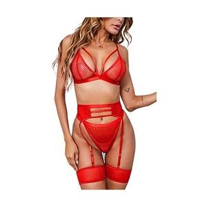 Aranmei Intimo Donne Sexy 4 Pezzi Lingerie Set Con Reggicalze E