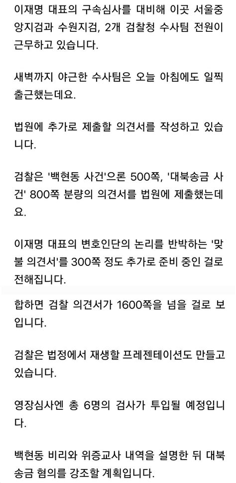 검찰 법원에 제출할 이재명 구속영장 청구 의견서 1600쪽 정치시사 에펨코리아