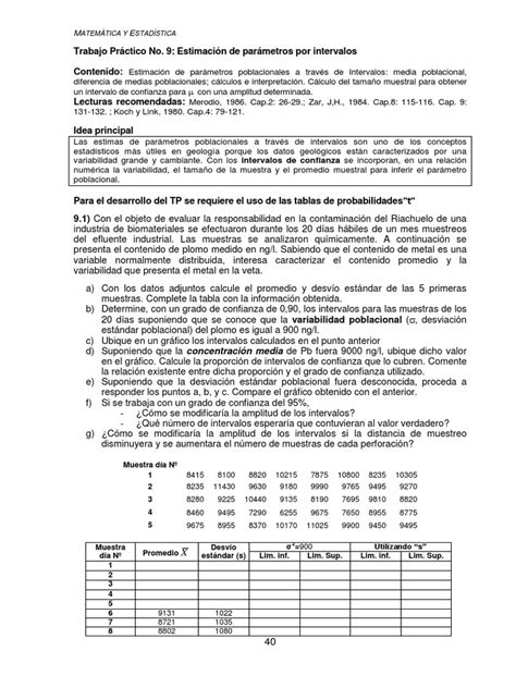 Ejercicios Estimacion De Parametros Muestreo Estadísticas Intervalo De Confianza