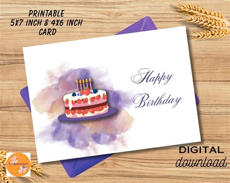 Printable Birthday Card, Happy Birthday Card, Instant Download 5x7 Inch ...