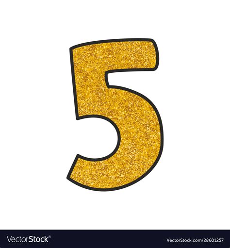 Hand Drawn Golden Number 5 Isolated On White Vector Image