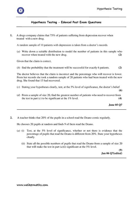 Hypothesis Testing A Level Edexcel Maths Hypothesis Testing