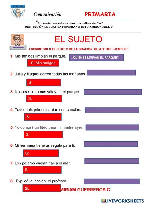 El Sujeto Online Worksheet For Primaria Live Worksheets