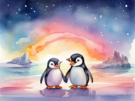 Premium Photo A Painting Of Two Penguins With The Words Love On The